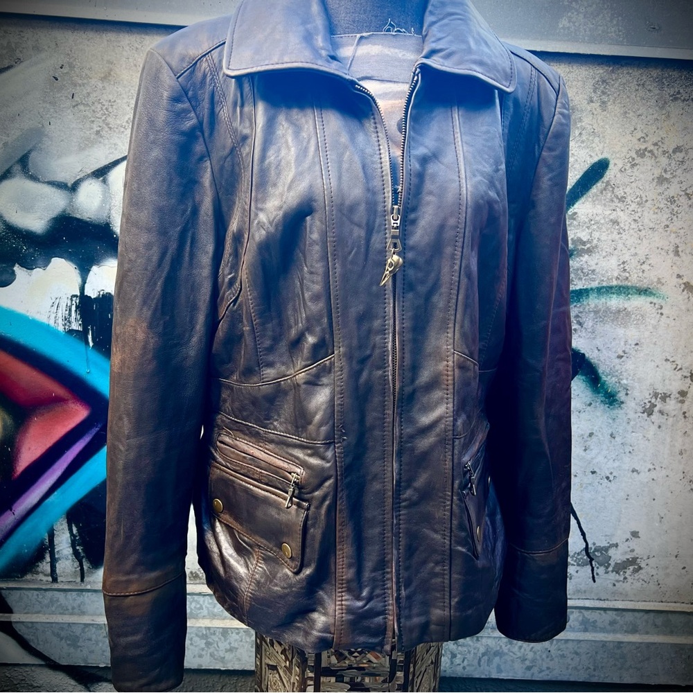 Vintage Lamb Leather Bomber Jacket Anorak Large-XL - Picture 12 of 16